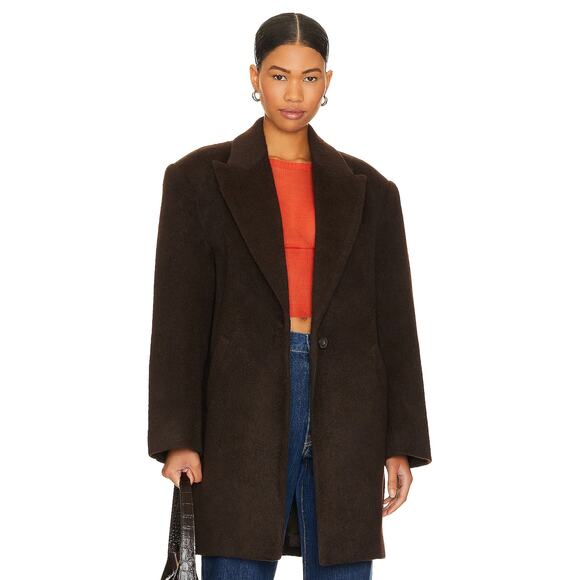 L'Academie Athena Coat Brown Button Front Oversized Collared Fuzzy Sz S - Picture 1 of 12